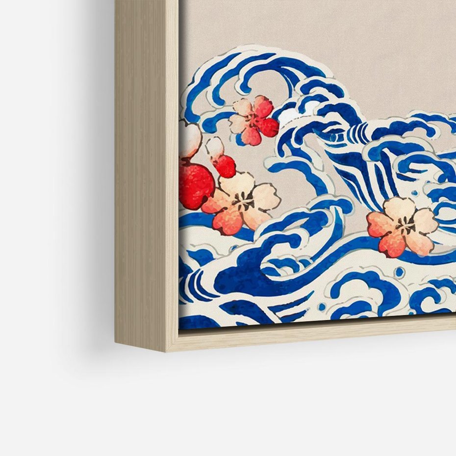 Obraz w ramie 70x50 - Japońska Harmonia: Falujące Kwiaty - japonia, orientalne kwiaty wiśni - rama drewno