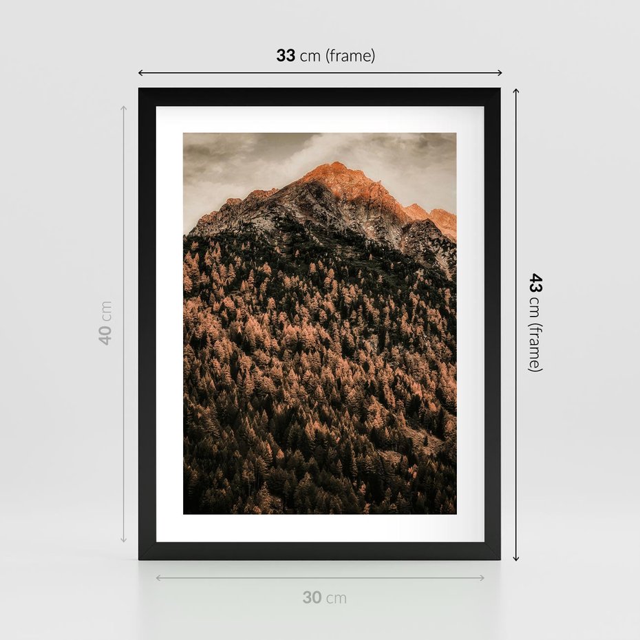 Plakat w ramie 30x40 - Jesienna Godzina w Górach - góry, las w górach - rama czarna