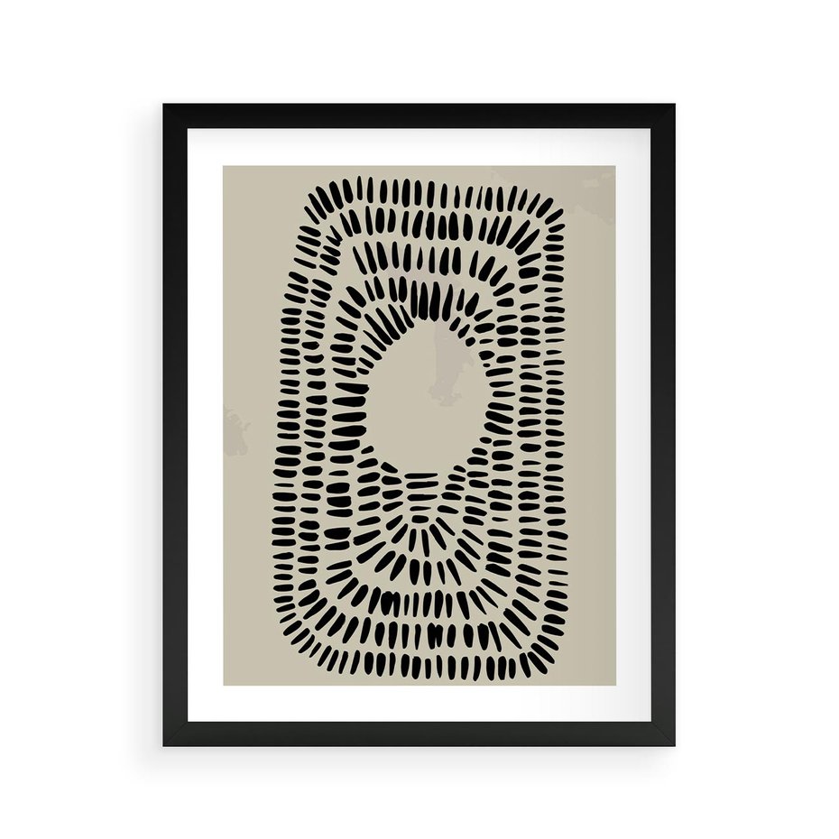 Plakat w ramie 40x50 - Zaklęte Wnętrza - boho plakat, czarne kropki kreski - rama czarna