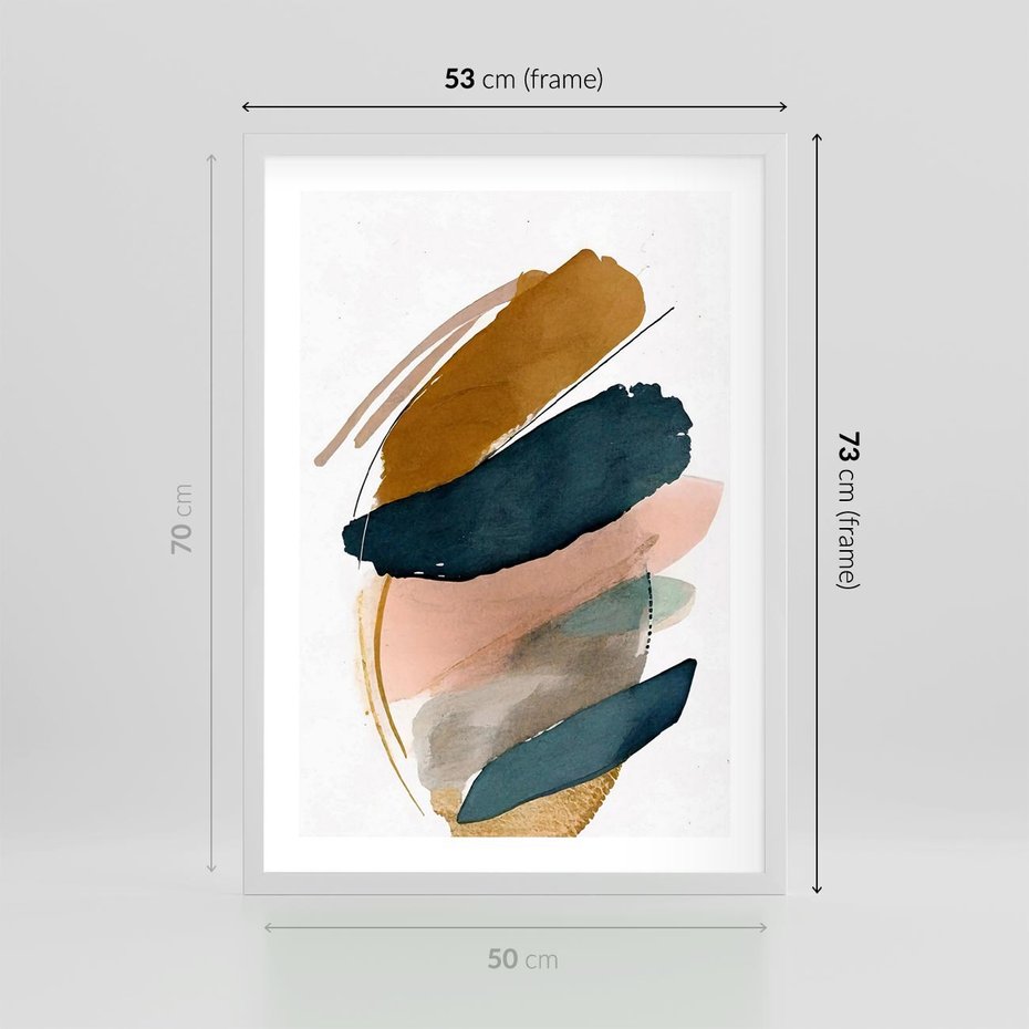 Plakat w ramie 50x70 - Migocące Impresje Przestrzeni - abstrakcyjny obraz, kolory ciepłe - rama biała