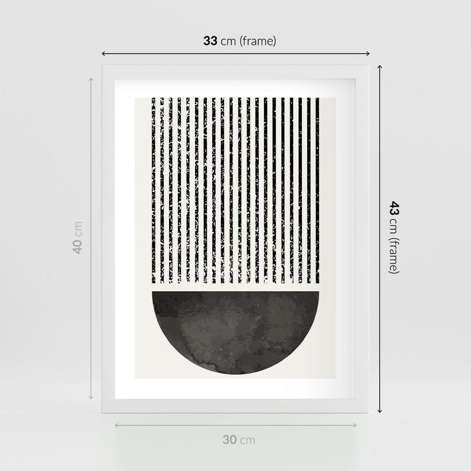 Plakat w ramie 30x40 - Taniec Impulsów - abstrakcyjne czarno białe formy, minimalizm - rama biała