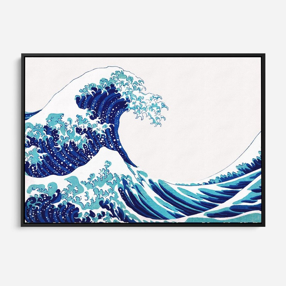 Obraz w ramie 100x70 - Fala Japandi - wielka fala w Kaganawie, obraz Hokusai - rama czarna