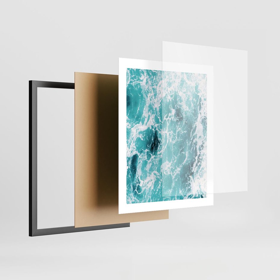 Plakat w ramie 40x50 - Wzburzony Ocean: Widok Z Góry - wzburzony ocean, błękitna woda - rama czarna