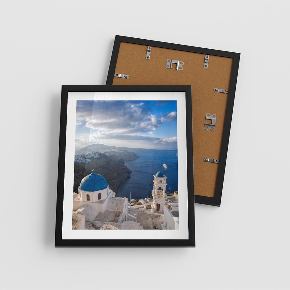 Plakat w ramie 40x50 - Błękitne Przezycia - Santorini, morze - rama czarna