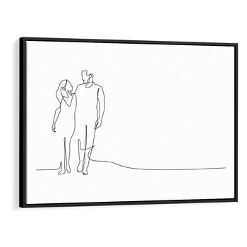 Obraz w ramie 70x50 - Wspólne Kroki - line art, szkic - rama czarna