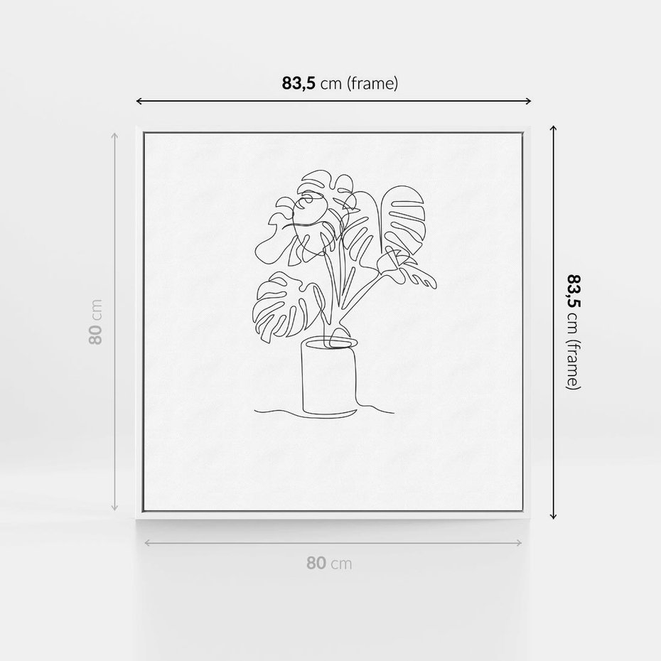 Obraz w ramie 80x80 - Tajemnicza Harmonia - sztuka one line, monstera - rama biała