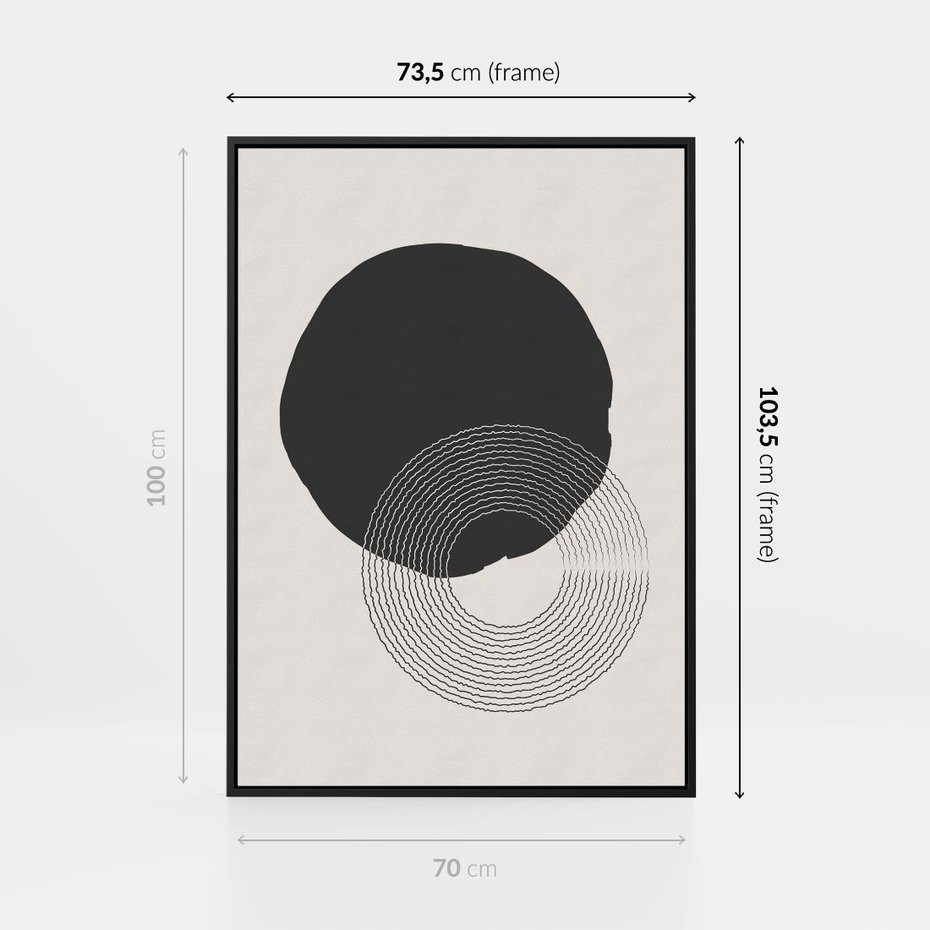 Obraz w ramie 70x100 - Migotliwa Opowieść - abstrakcyjna kompozycja, okręgi - rama czarna
