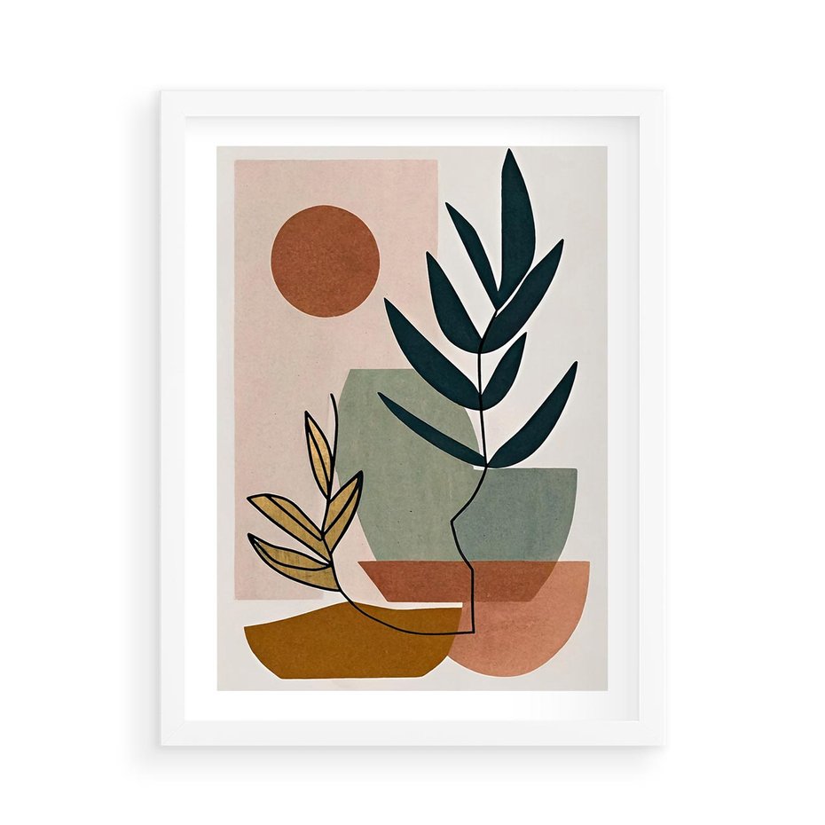 Plakat w ramie 50x70 - Rozkwitająca Boho Wyobraźnia - boho obraz, abstrakcja - rama biała