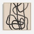 Obraz w ramie 50x50 - Przenikanie Wirtualnych Wymiarów - zaplątane minimalistyczne linie, na bezowym tle - rama drewno