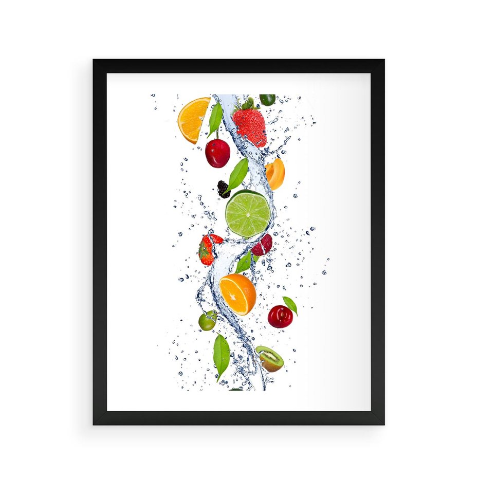 Plakat w ramie 40x50 - Kulinarne Inspiracje - owoce, woda - rama czarna
