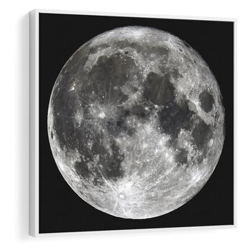 Obraz w ramie 80x80 - Księżycowa Aura - zdjęcie, ogromny księżyc na czarnym tle - rama biała