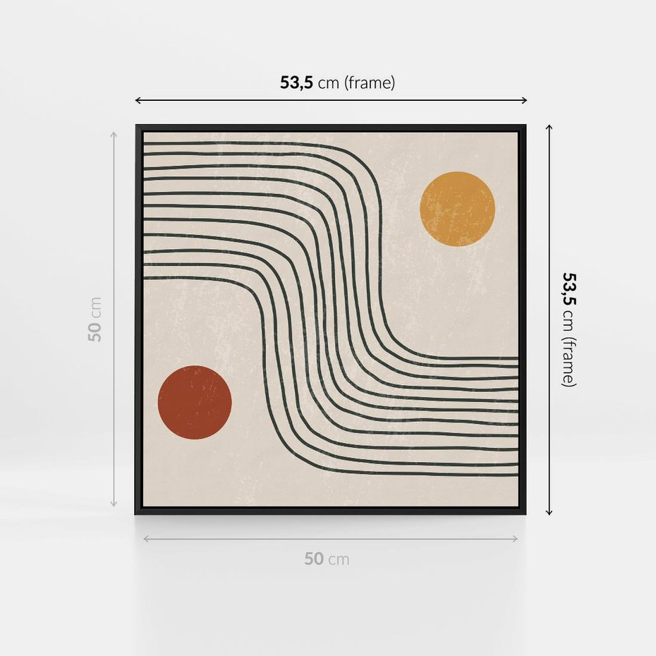 Obraz w ramie 50x50 - Czysta Refleksja - abstrakcyjna sztuka, boho kształty - rama czarna