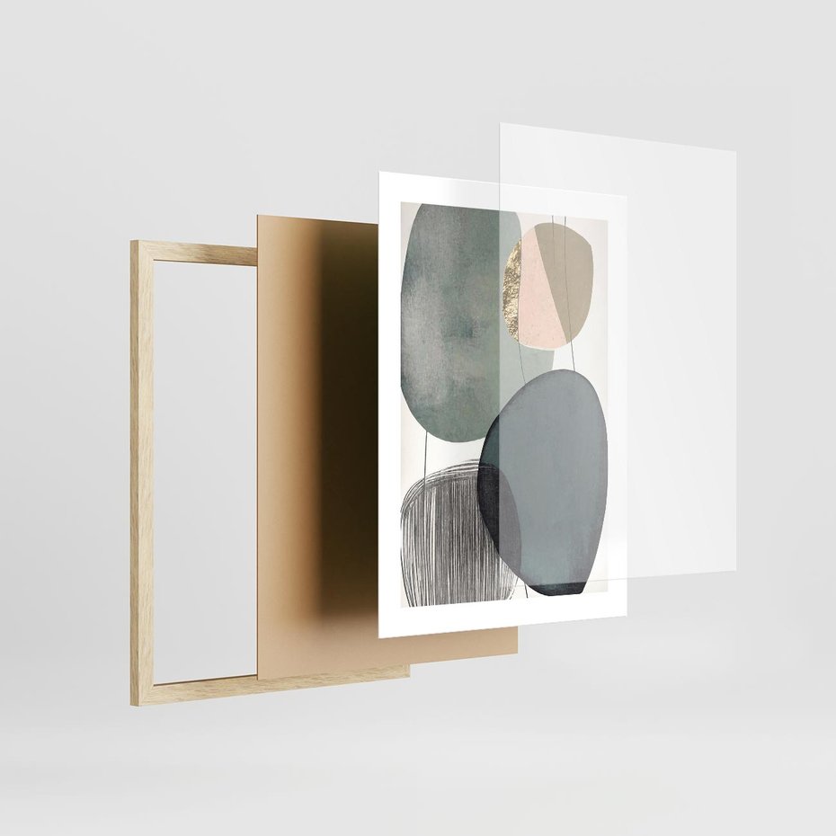 Plakat w ramie 30x40 - Przenikające Formy Duszy - abstrakcyjny obraz, geometryczne obłe formy - rama drewno