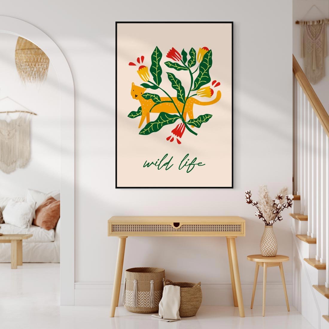 Obraz w ramie 70x100 - Tygrys w Kwiatach - tygrys, plakat - rama czarna