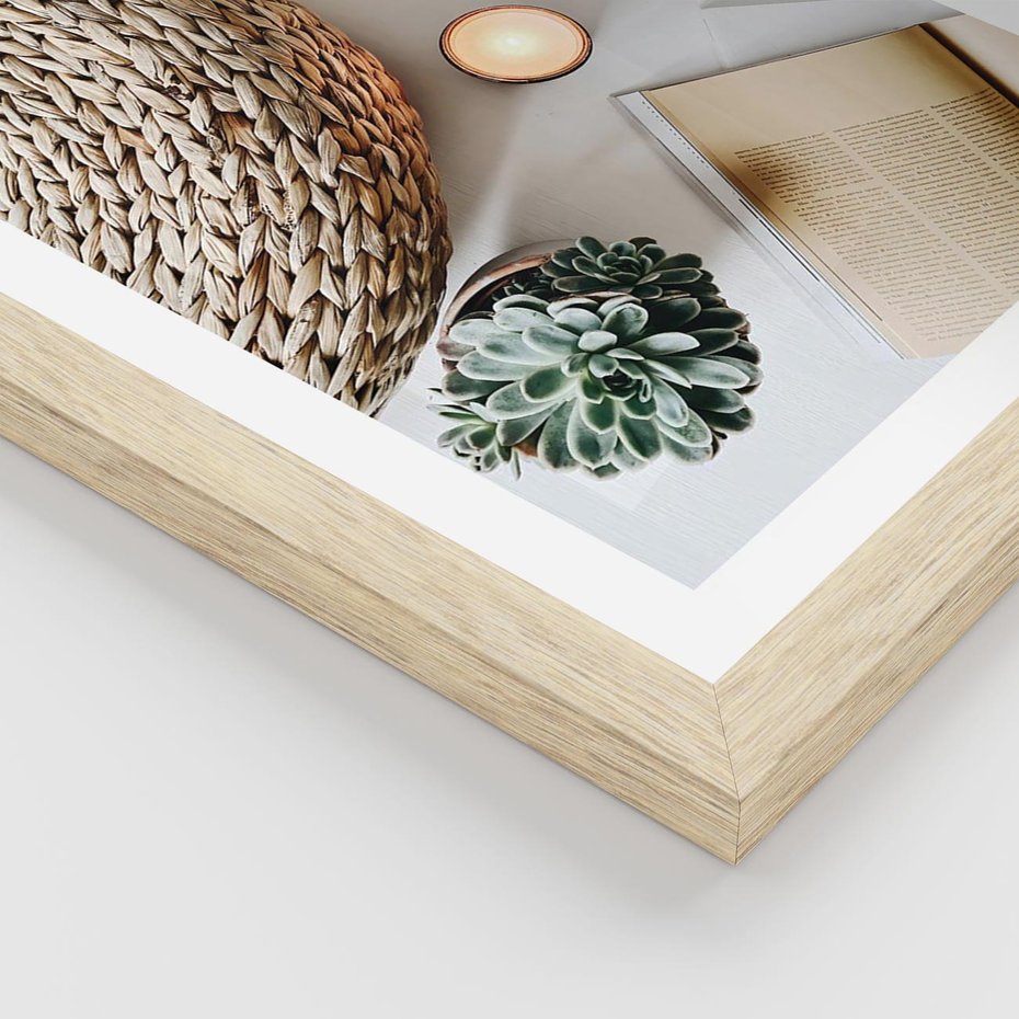 Plakat w ramie 40x50 - Przytulna Kompozycja Lifestyle - kompozycja lifestyle, wiklina - rama drewno