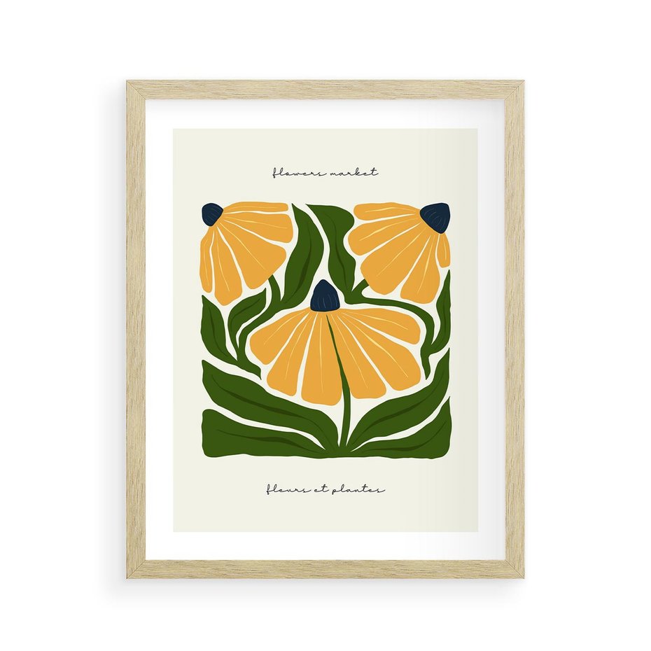 Plakat w ramie 40x50 - Kreatywne Wibracje - sztuka nowoczesna, kolorowe kwiaty - rama drewno