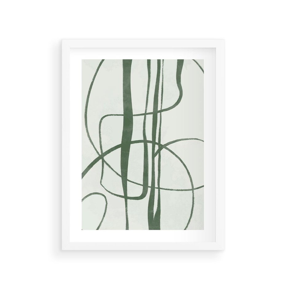 Plakat w ramie 30x40 - Zielony Spokój - zielona abstrakcja, spokojny plakat - rama biała