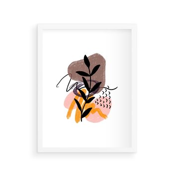 Plakat w ramie 30x40 - Echa Kształtującej się Wyobraźni - abstrakcyjna sztuka, liść gałązka - rama biała