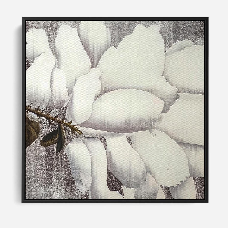 Obraz w ramie 50x50 - Tekstura Kwiatu - białe kwiaty, duży kwiat - rama czarna