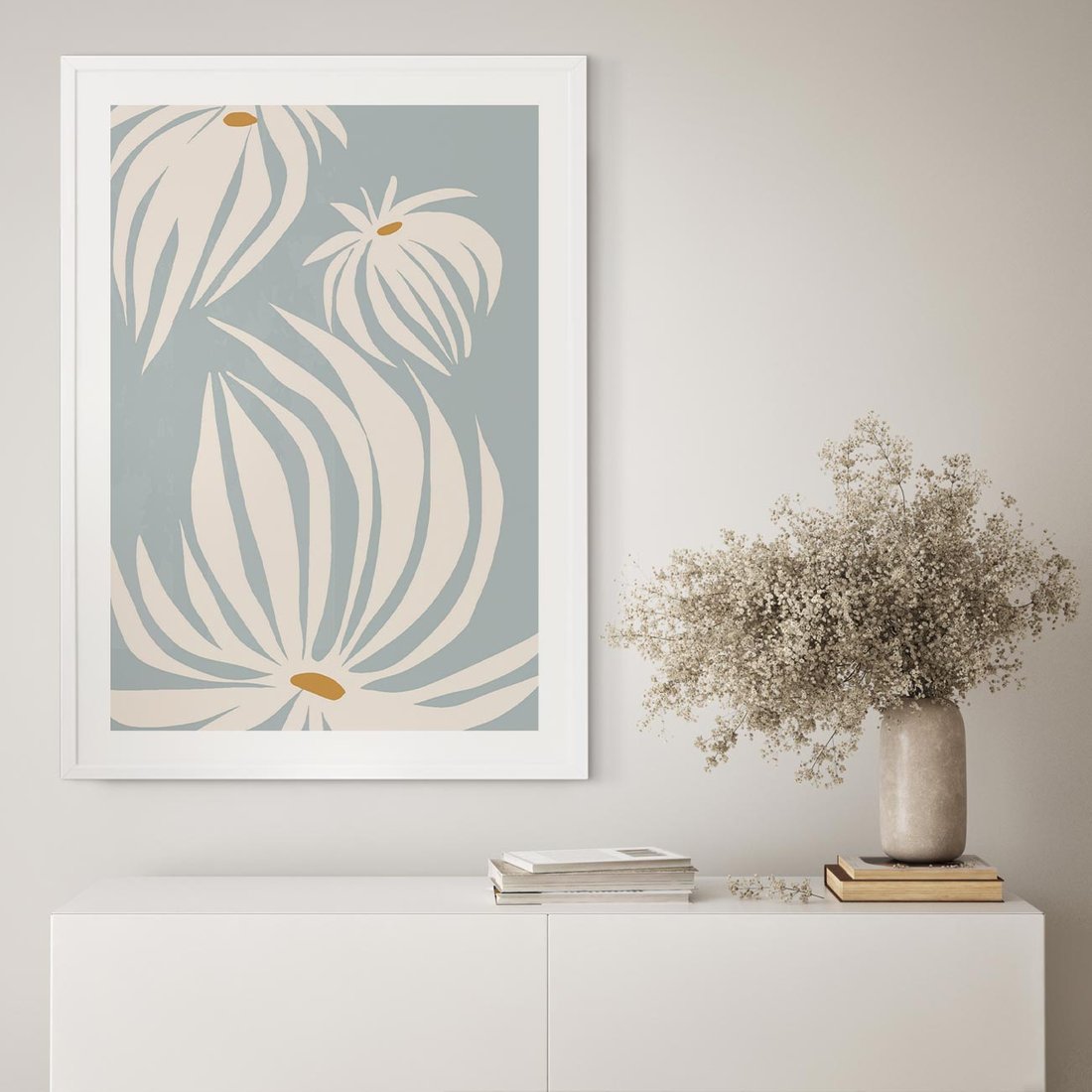 Plakat w ramie 30x40 - Kwiatowe Kształty - kwiaty, nowoczesne i minimalistyczne - rama biała