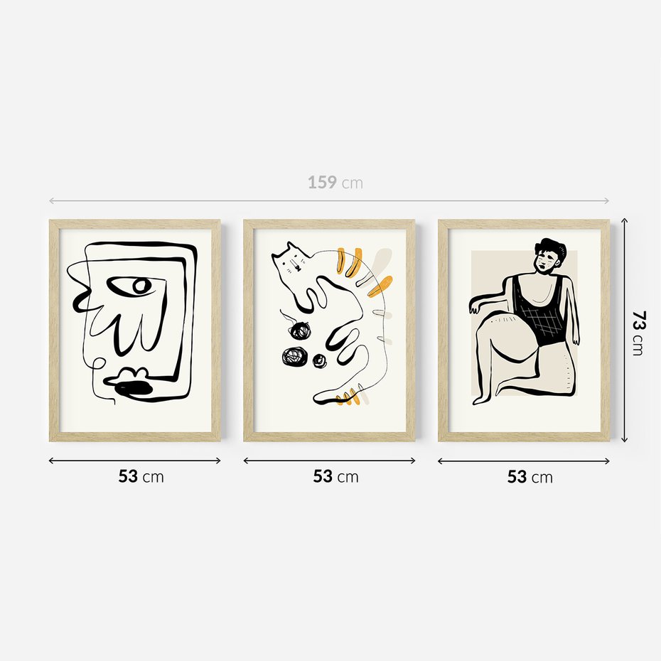 Zestaw obrazy w ramie 50x70 galeria - Abstrakcja, jak, Picasso, nowoczesny - rama drewno