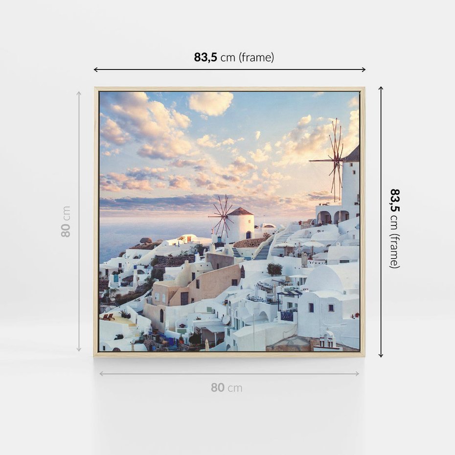 Obraz w ramie 80x80 - Biel ponad Błękitem - Santorini, białe budynki - rama drewno