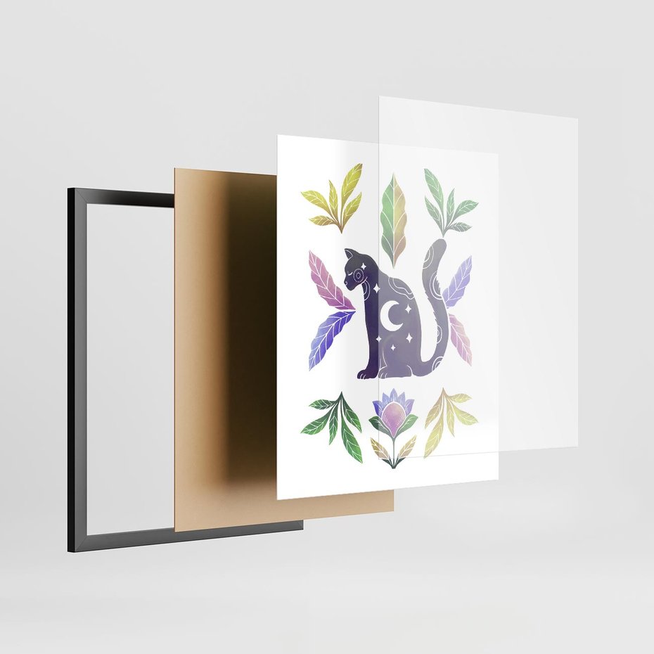 Plakat w ramie 40x50 - Migotliwa Przestrzeń - boho kot, plakat - rama czarna