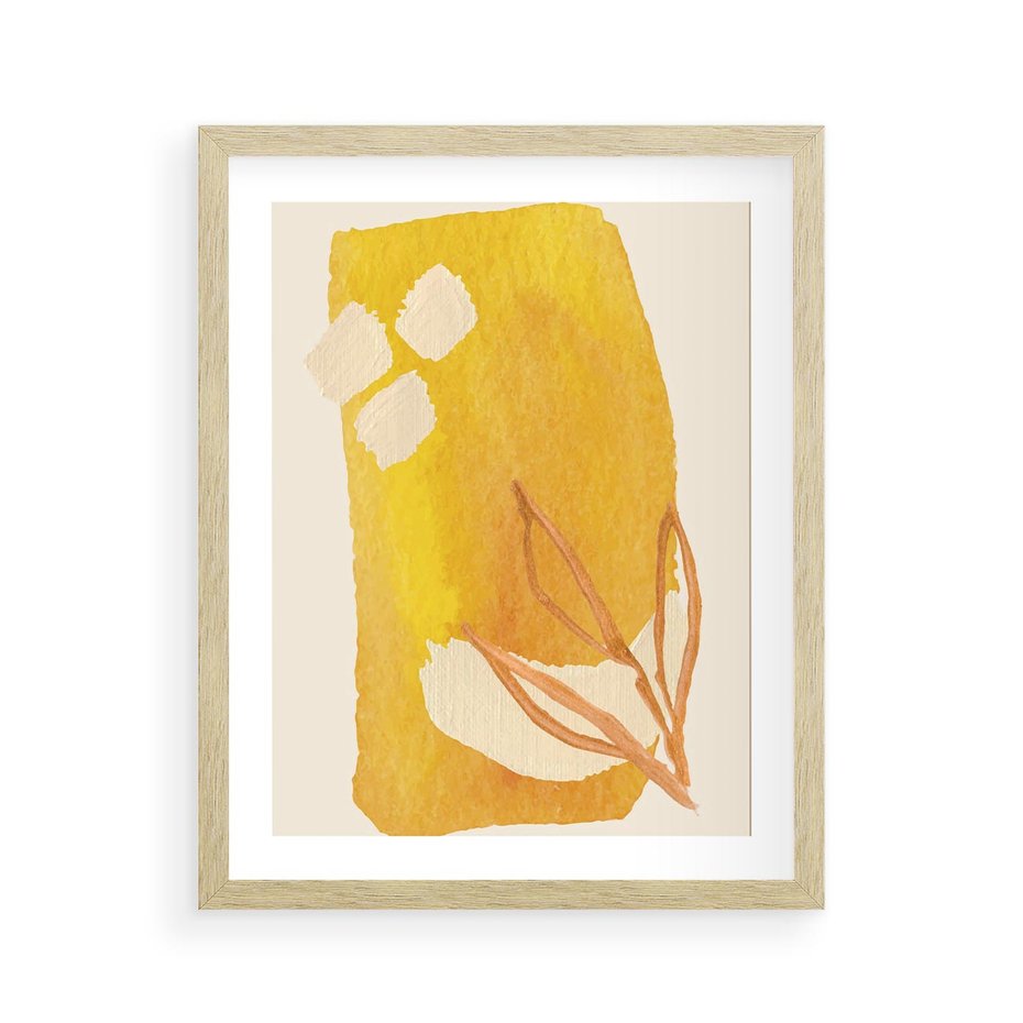 Plakat w ramie 40x50 - Kolorowe Marzenia - abstrakcyjna żółta plama, akwarela - rama drewno