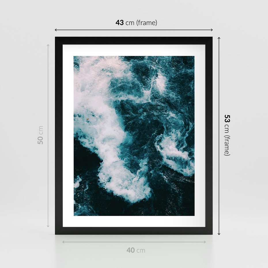 Plakat w ramie 40x50 - Fale w Odcieniach Turkusu - ocean, fale - rama czarna