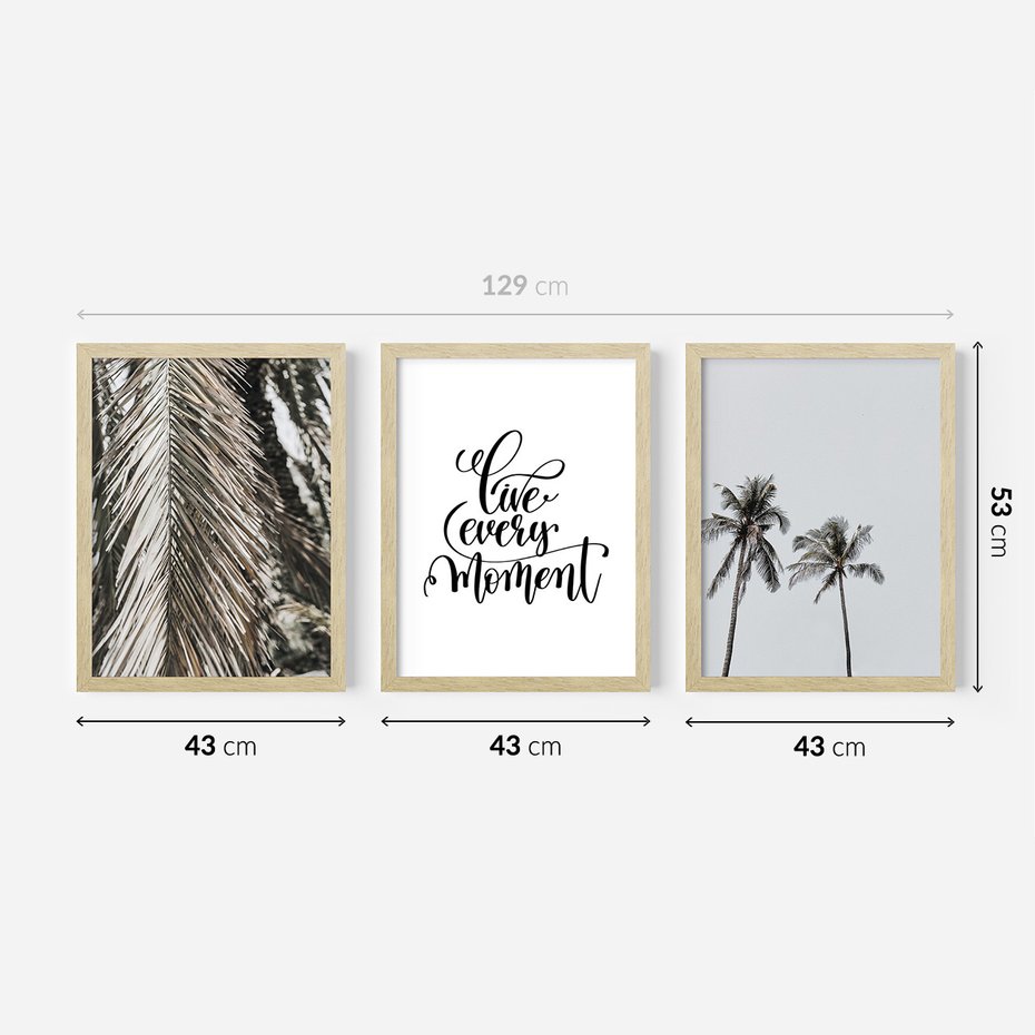 Zestaw obrazy w ramie 40x50 galeria - Pozytywny, cytat, palmy, wakacje - rama drewno
