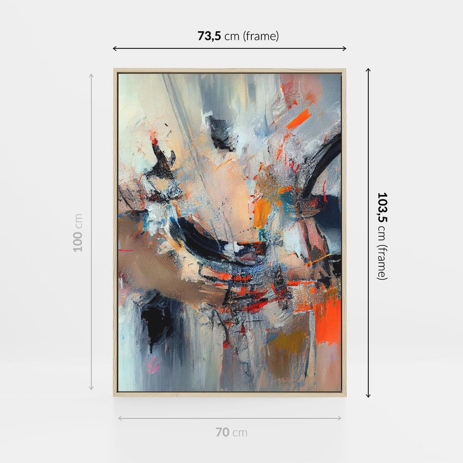 Obraz w ramie 70x100 - Kontrapunkty zatajonych uczuć - dynamiczna abstrakcja, bałagan na płótnie - rama drewno
