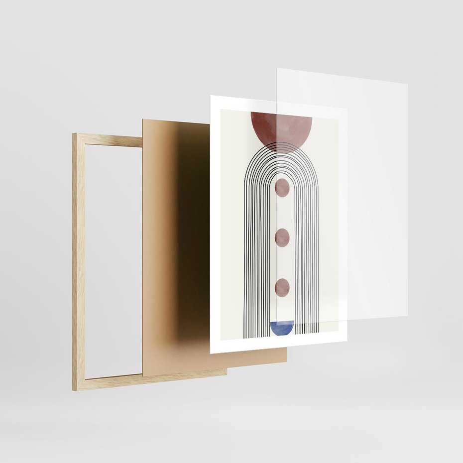 Plakat w ramie 50x70 - Symfonia Kształtów - nowoczesny plakat, styl midcentury - rama drewno