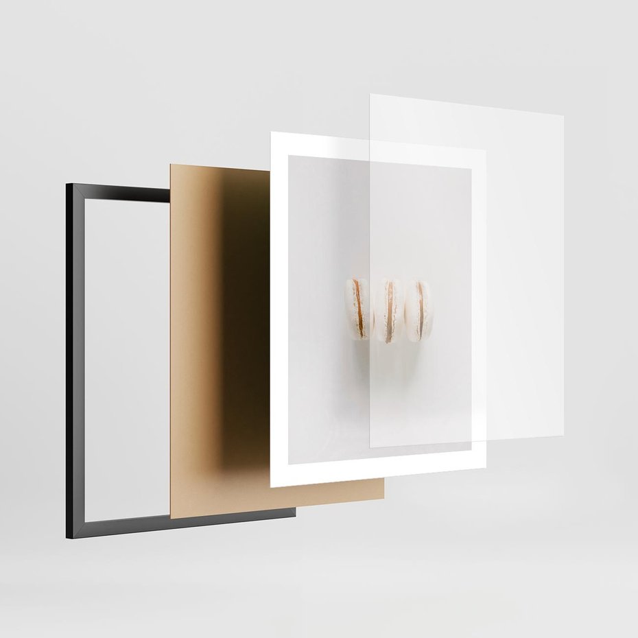 Plakat w ramie 40x50 - Delikatność w Bieli - białe ciateczka. makaroniki, minimalistyczne zdjęcie - rama czarna