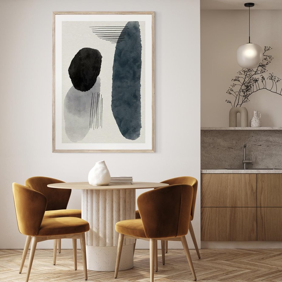 Plakat w ramie 40x50 - Abstrakcyjna Gra Szarości - abstrakcyjna grafika, akwarela - rama drewno