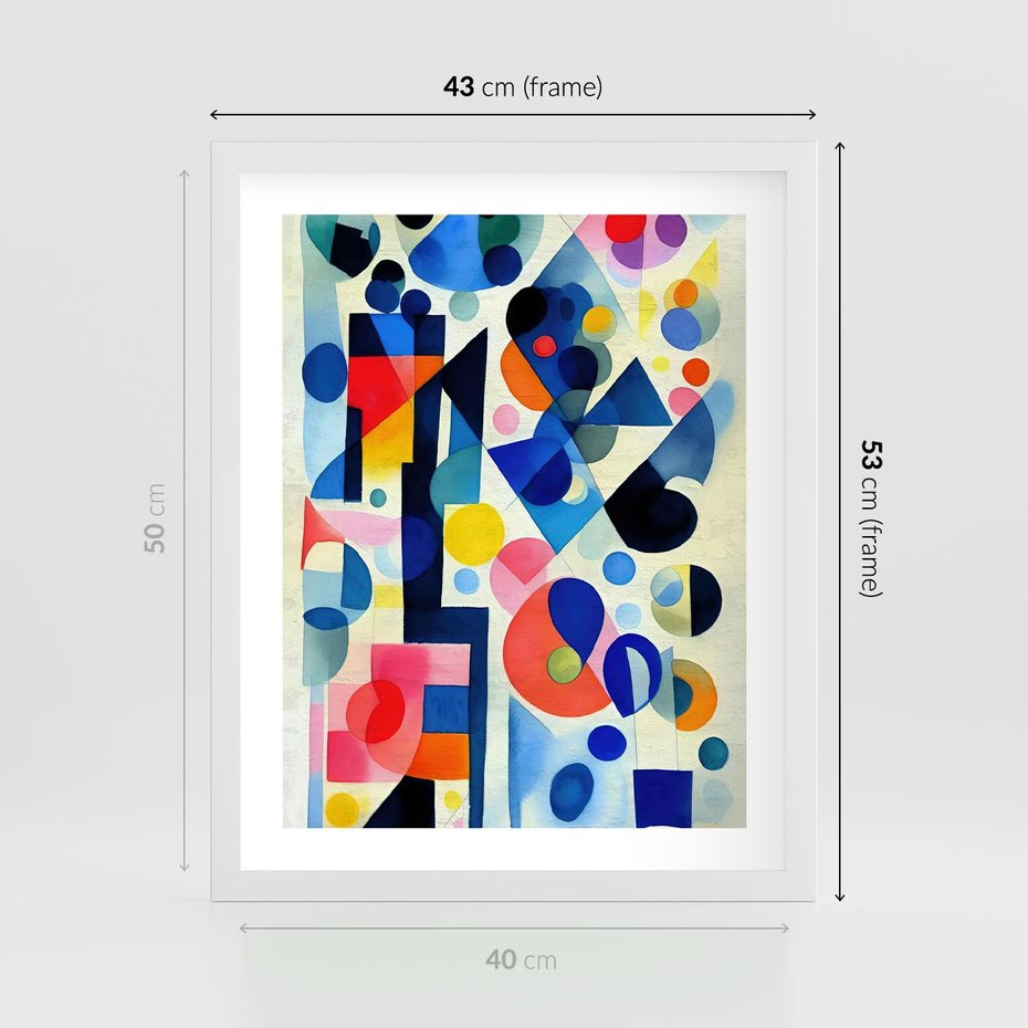 Plakat w ramie 40x50 - Księga Akwarelowych Przeniknięć - abstrakcyjny obraz, różne kolorowe kształty - rama biała