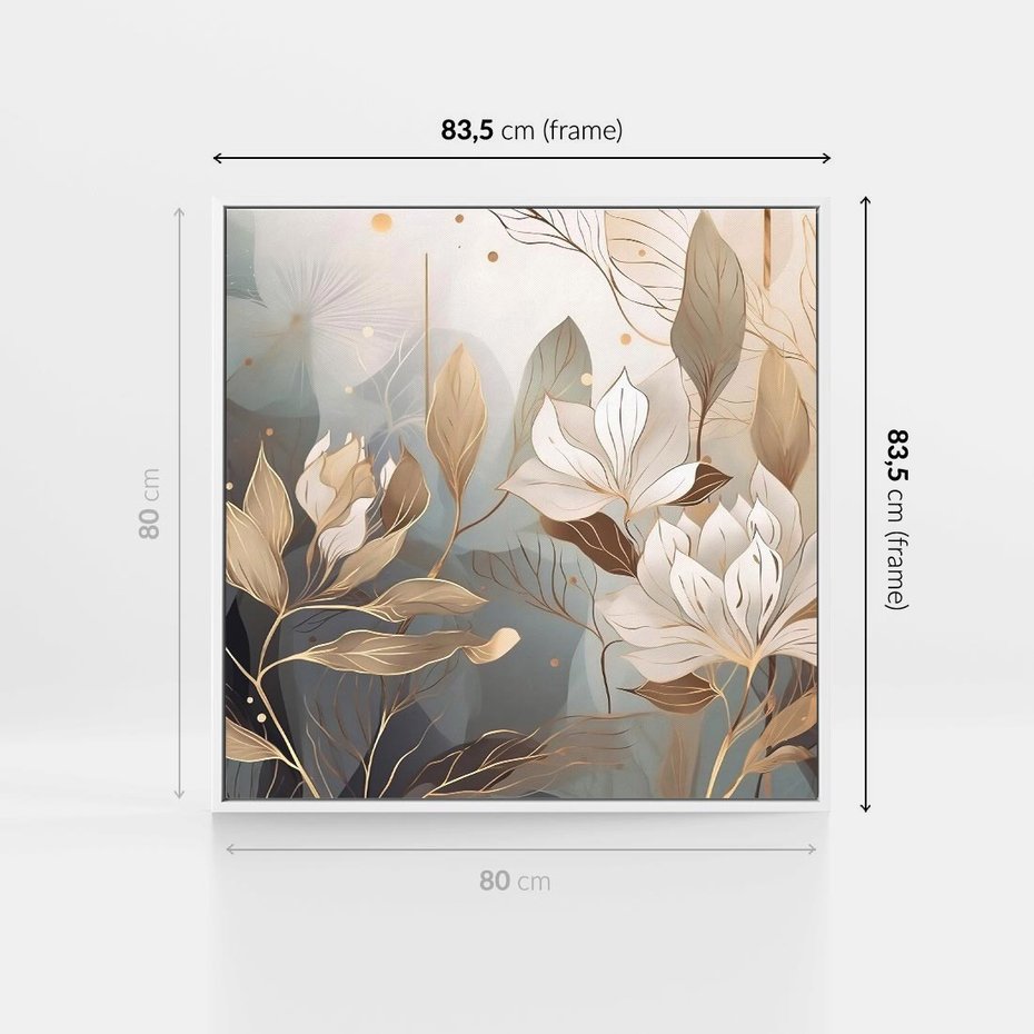 Obraz w ramie 80x80 - Ekspresjonistyczny deszcz uczuć - grafika, złote kwiaty - rama biała
