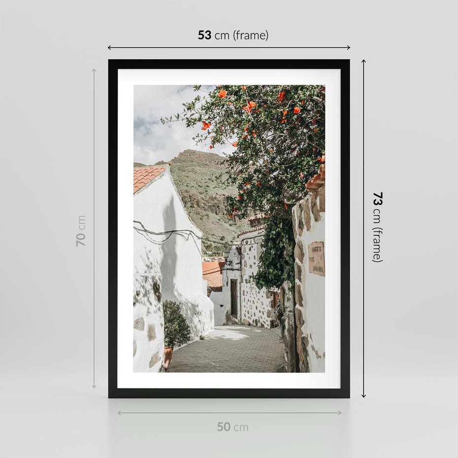 Plakat w ramie 50x70 - Południe Europy - śródziemnomorski krajobraz, uliczka we włoszech - rama czarna