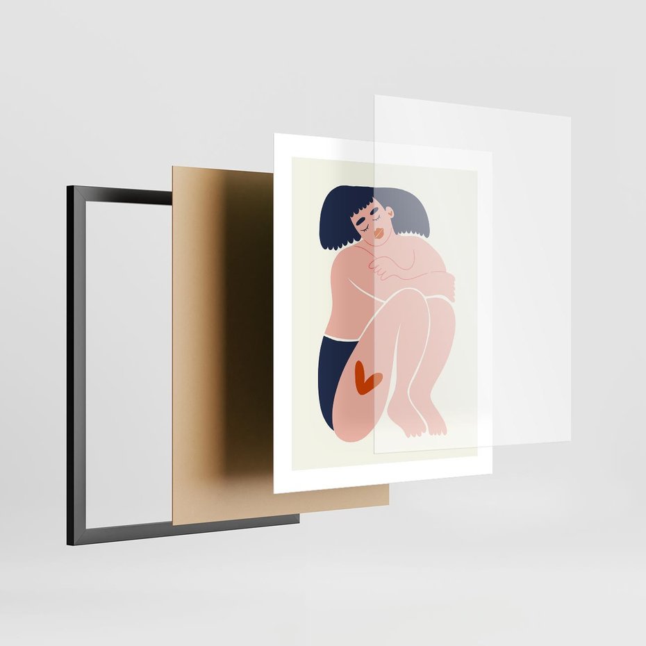 Plakat w ramie 40x50 - Melodia snów na płótnie - zakochana kobieta, graficzny obraz - rama czarna