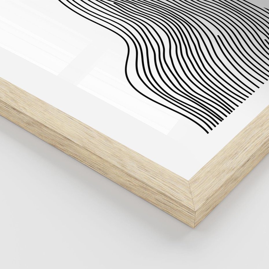 Plakat w ramie 40x50 - Refrakcje Przestrzeni - mnimalistyczna forma, czarne linie - rama drewno