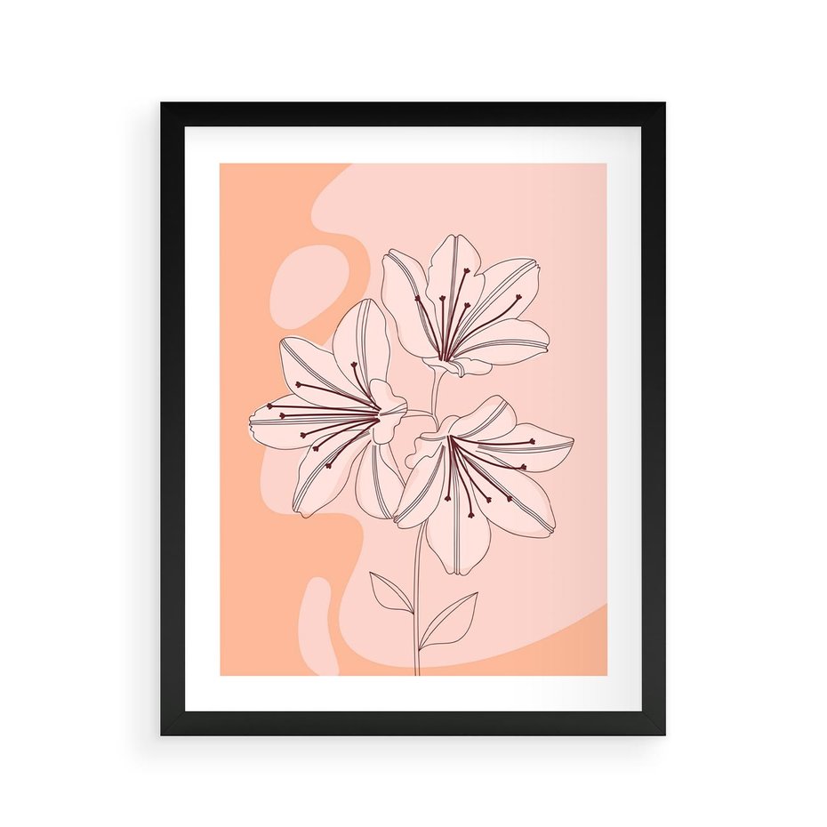 Plakat w ramie 40x50 - Kwiatowa Harmonia - minimalistyczny plakat, pudrowe kwiaty - rama czarna