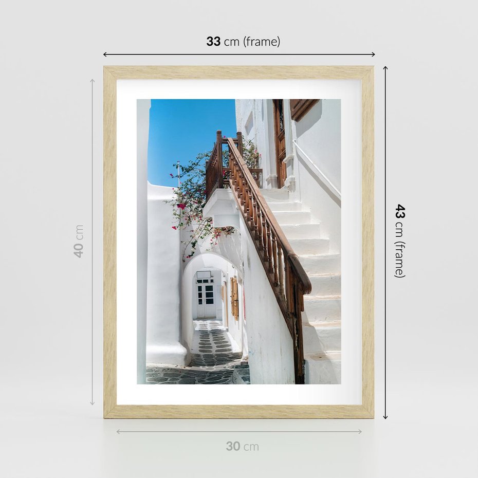 Plakat w ramie 30x40 - Schody Uliczką W dół - schody, uliczka - rama drewno