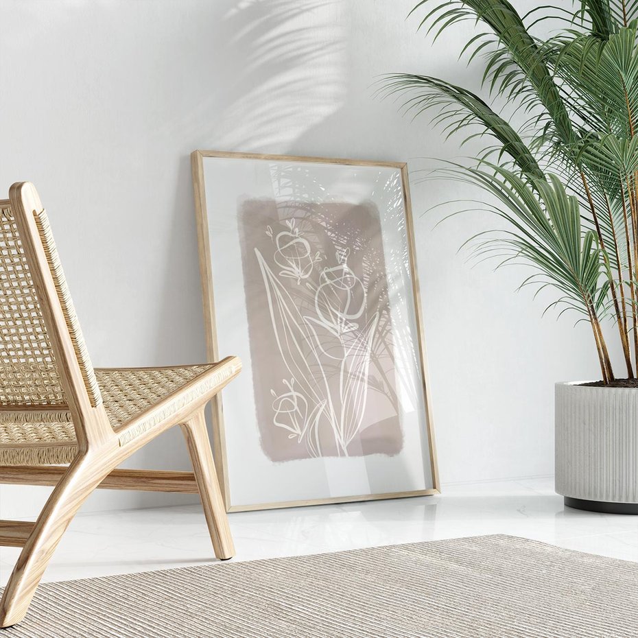 Plakat w ramie 50x70 - Pastelowe Nastroje - nowoczesny subtelny plakat, beżowy - rama drewno