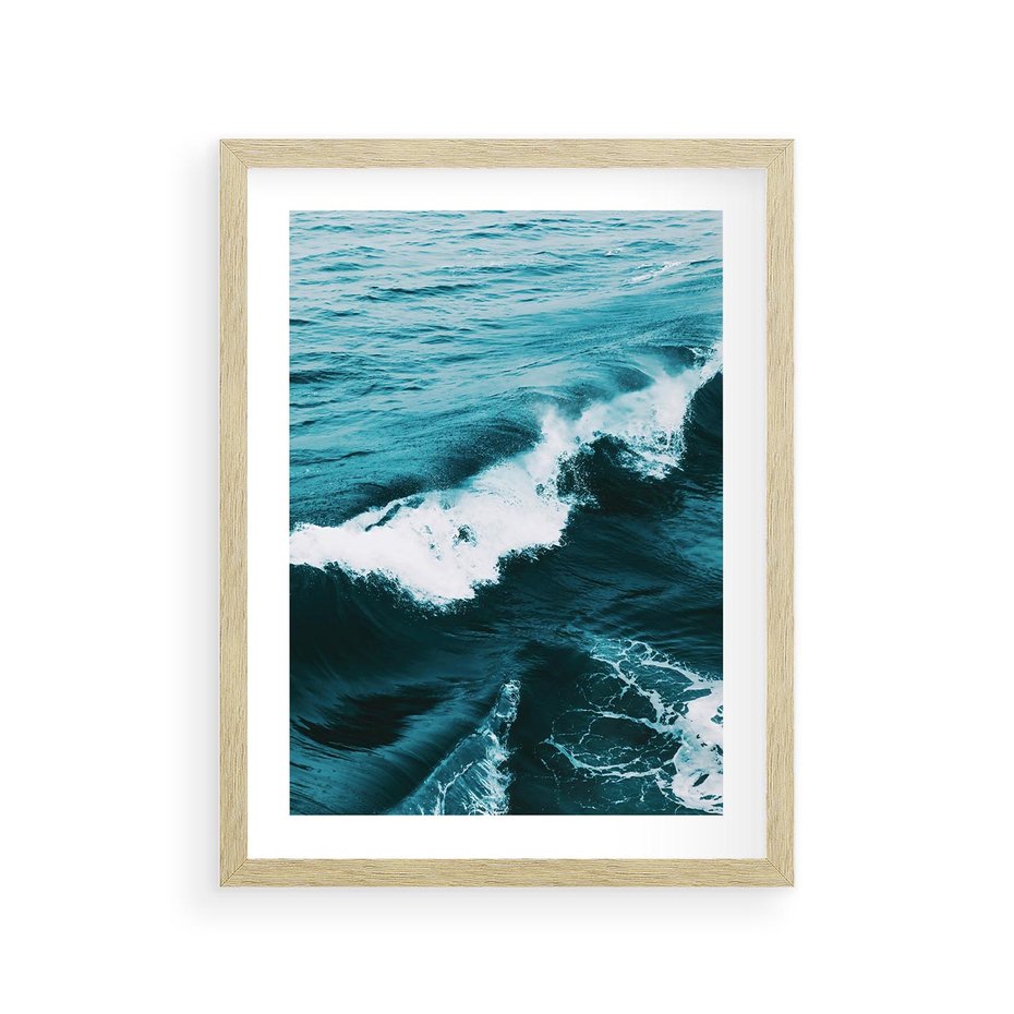 Plakat w ramie 30x40 - Wibracje Oceanu - turkusowy ocean, fale - rama drewno