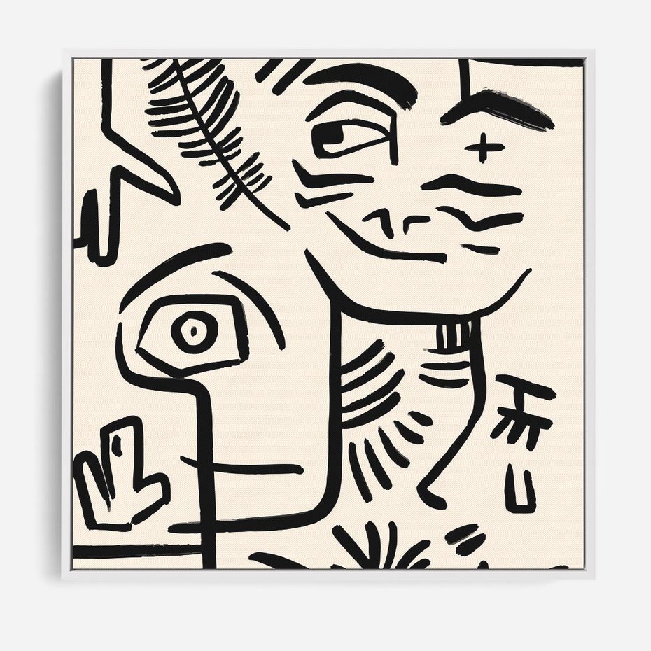 Obraz w ramie 80x80 - Ekspresyjne Odbicia Współczesności - abstrakcyjna grafika, minimalizm - rama biała