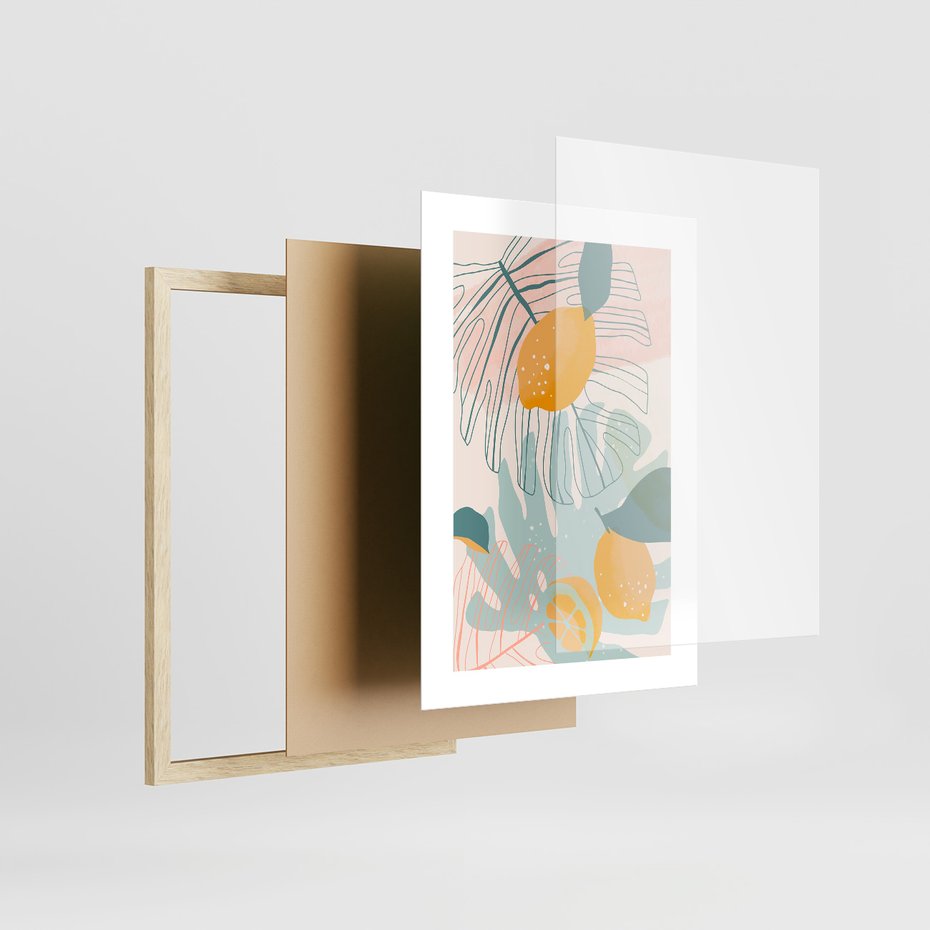 Zestaw obrazy w ramie 30x40 galeria - Monstera, liście, pastelowe, nowoczesne - rama drewno