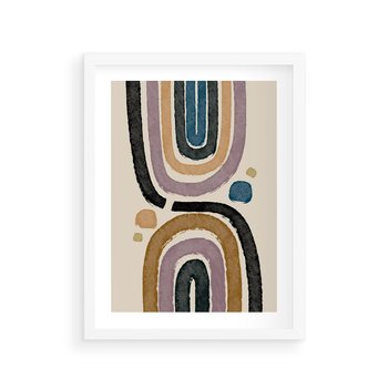 Plakat w ramie 50x70 - Taniec Przenikających Kształtów - abstrakcyjne tęcze, kompozycja - rama biała