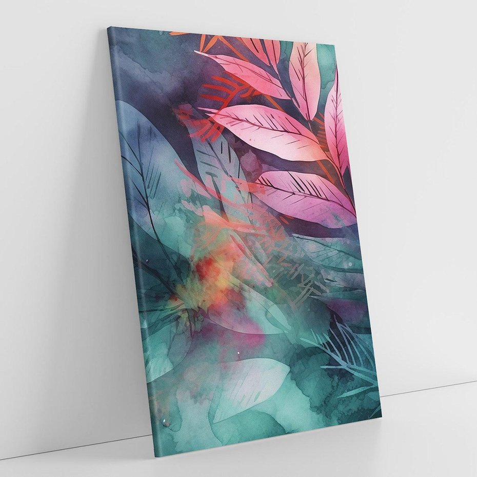 Obraz na płótnie 80x120 - Subtelne Zielone - pastelowe zielone liście, róż