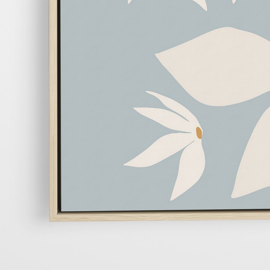 Obraz w ramie 50x70 - Błękit Kwiatów - kwiaty, nowoczesne i minimalistyczne - rama drewno