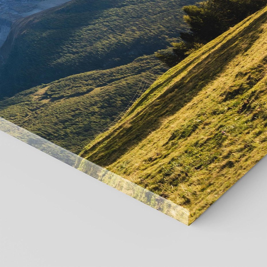 Obraz na płótnie 70x100 - Górski pejzaż: łąka i szczyty - góry, łąka