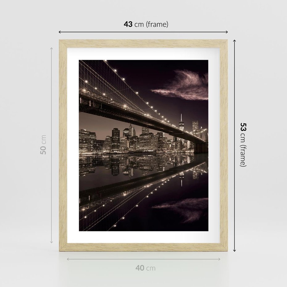Plakat w ramie 40x50 - Most na nocnym horyzoncie - most, noc - rama drewno